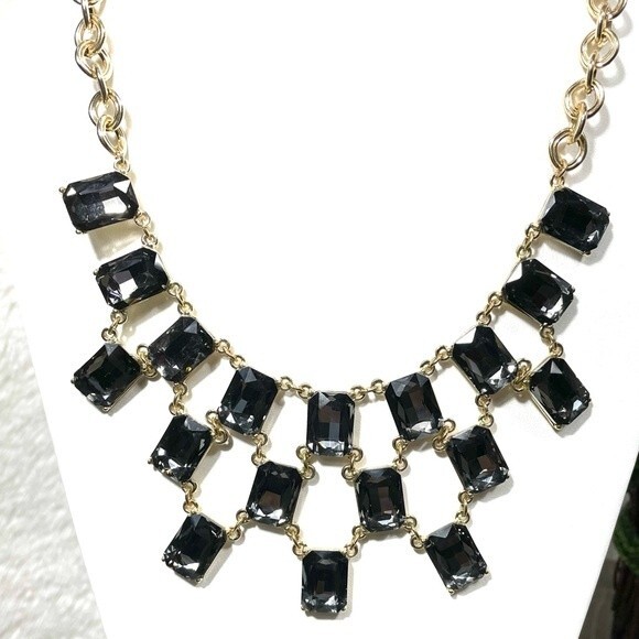 The Limited Antique Gold Smoky Quartz Rhinestone Statement Babble Neckla… - Picture 1 of 9